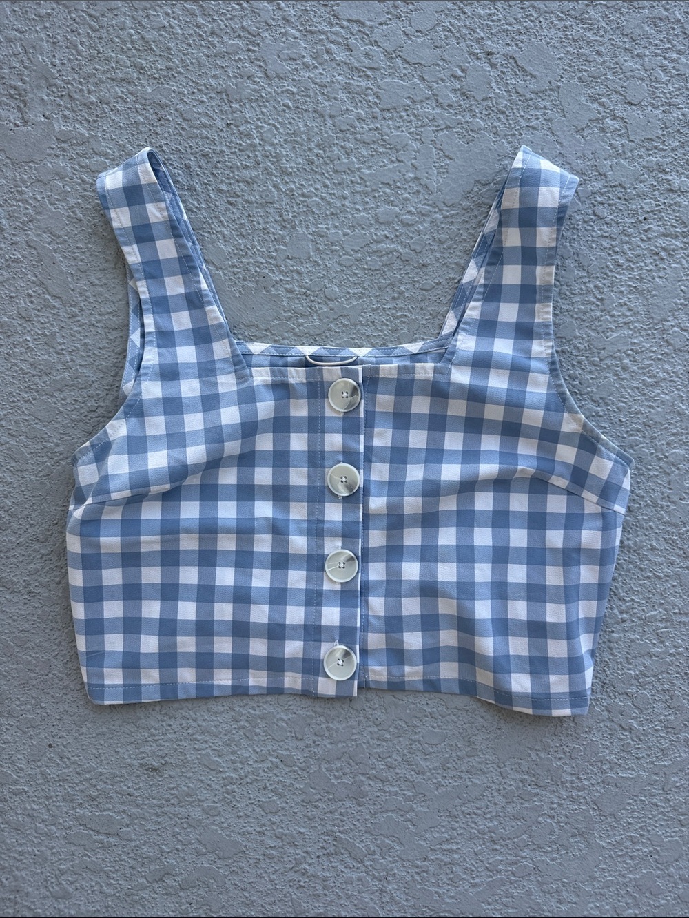 Wayre Ocean Blue Gingham Square Neck Button Front Tank